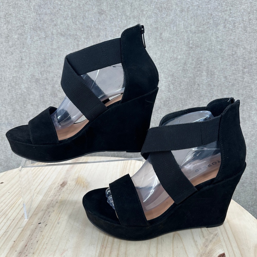 Torrid Wedge Sandals Womens 8.5WW Black Crisscross Elastic Platform 43040302